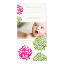 Baby Thank You Hot Pink & Green Blooms Customised Photo Card