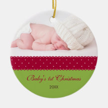 Baby's 1st Christmas - Ribbon (green) Christmas Ornaments