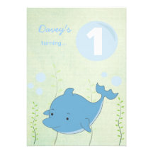 Baby's 1st Dolphin Under the Sea Birthday Invite