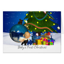 Baby's First Christmas Card With Cute Little Baby