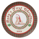 Babys First Christmas Custom Photo with Date Dinner Plate