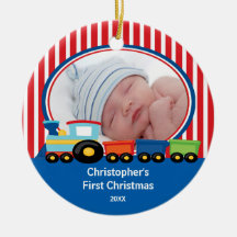 Baby's First Christmas Photo Ornament Train Boy