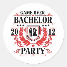 bachelor party game over 2012 round stickers