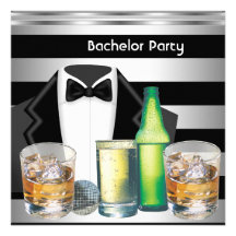 Bachelor Party Mens Drinks Tuxedo Black Silver Personalized Announcement