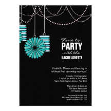 Bachelorette Party Aqua Blue Paper Lanterns Wheels Personalized Invite