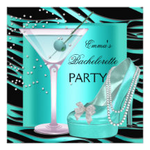 Bachelorette Party Aqua Teal Blue Turquoise Zebra Personalized Announcement