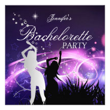 Bachelorette Party Black Purple White Silver Custom Invite
