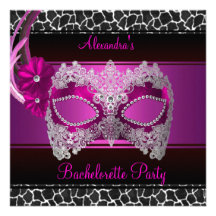 Bachelorette Party Bright Pink Mask Black White Custom Invitation
