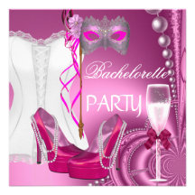 Bachelorette Party Corset Pink Shoes mask Invite