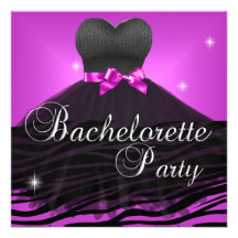 Bachelorette Party Pink Black Zebra Dress Personalized Invites