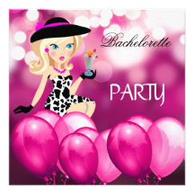 Bachelorette Party Pink Girl Balloons Cocktail 3 Invite