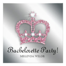 Bachelorette Party Pink Princess Crown Tiara Silve Personalised Invite
