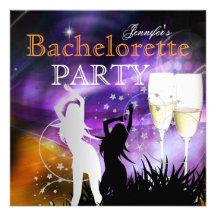 Bachelorette Party Purple Champagne Dance Custom Invitation