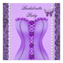 Bachelorette Party Purple Lilac Corset Butterfly Personalized Announcements