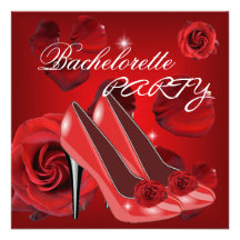 Bachelorette Party Red Roses Hi Heel Shoe Personalized Announcements