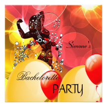 Bachelorette Party Red Yellow Girl Balloons Custom Invite