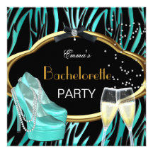 Bachelorette Party Teal Blue Gold Black Zebra Personalised Invitations