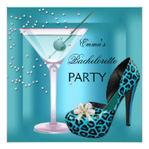Bachelorette Party Teal Blue Leopard Shoes Glass Personalized Announcement