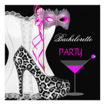 Bachelorette Party White Corset Pink Leopard Custom Invites