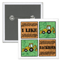 Backhoe Pinback Buttons