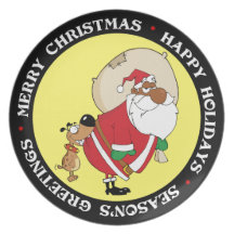 Bad Dog Bites Black Santa on the Butt Dinner Plates