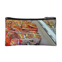 Bags of chips in freezer cabinet makeup bag
