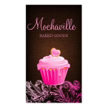 Bakery Business Card Cupcake Linen Brown Pink