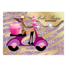 Bakery Business Card Zebra Pink Gold Sparkle