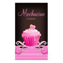 Bakery cupcake pink swirls chocolate brown business cards