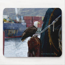 Bald Eagle on the Stern of a Trawler Mouse Pad
