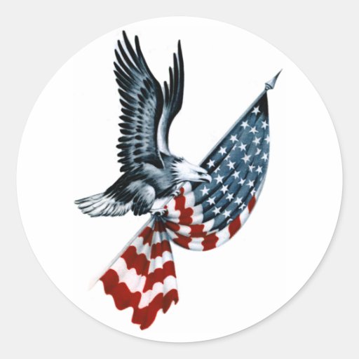 Bald Eagle with American Flag Round Sticker