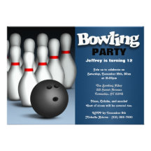 Ball & Pins Blue Bowling Birthday Party Invitation