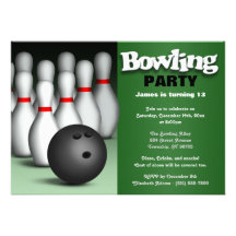Ball & Pins Green Bowling Birthday Party Custom Announcements