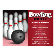 Ball & Pins Red Bowling Birthday Party Invitation