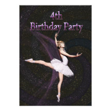 Ballerina 4th Birthday party invitation