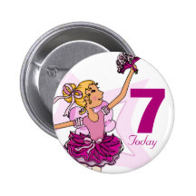 Ballerina pink blonde girl 7th birthday button