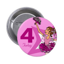 Ballerina pink dark hair girl birthday 4 button