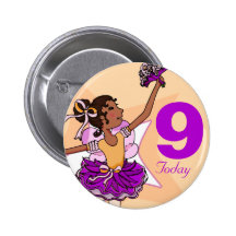 Ballerina purple & peach girl birthday button