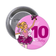 Ballerina purple pink blonde girl birthday button