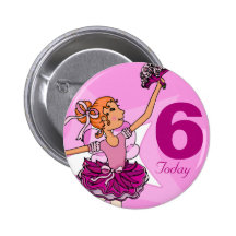 Ballerina purple pink ginger girl birthday button