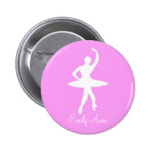 Ballerina Silhouette on Pink Round Pinback Button