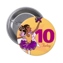 Ballerina yellow dark hair girl birthday button