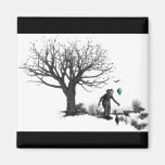 Balloon Clown Old Tree & Black Birds Turquoise Refrigerator Magnets