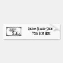 Balloon Clown & Ravens By Creepy Tree - B&W Bumper Sticker