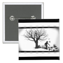 Balloon Clown & Ravens By Creepy Tree - B&W Pinback Buttons
