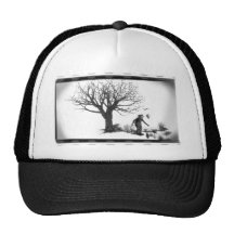 Balloon Clown & Ravens By Creepy Tree - B&W Trucker Hat
