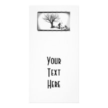 Balloon Clown & Ravens By Creepy Tree - B&W Picture Card