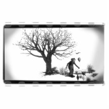 Balloon Clown & Ravens By Creepy Tree - B&W Photo Sculpture
