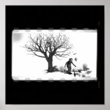 Balloon Clown & Ravens By Creepy Tree - B&W Posters
