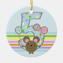 Balloon Mouse Blue 5th Birthday Round Ornament